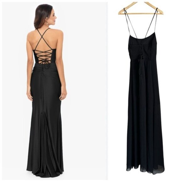 Express Black Chiffon Corset Maxi Dress Sz Small Whimsical Romantic Elegance - Picture 14 of 14